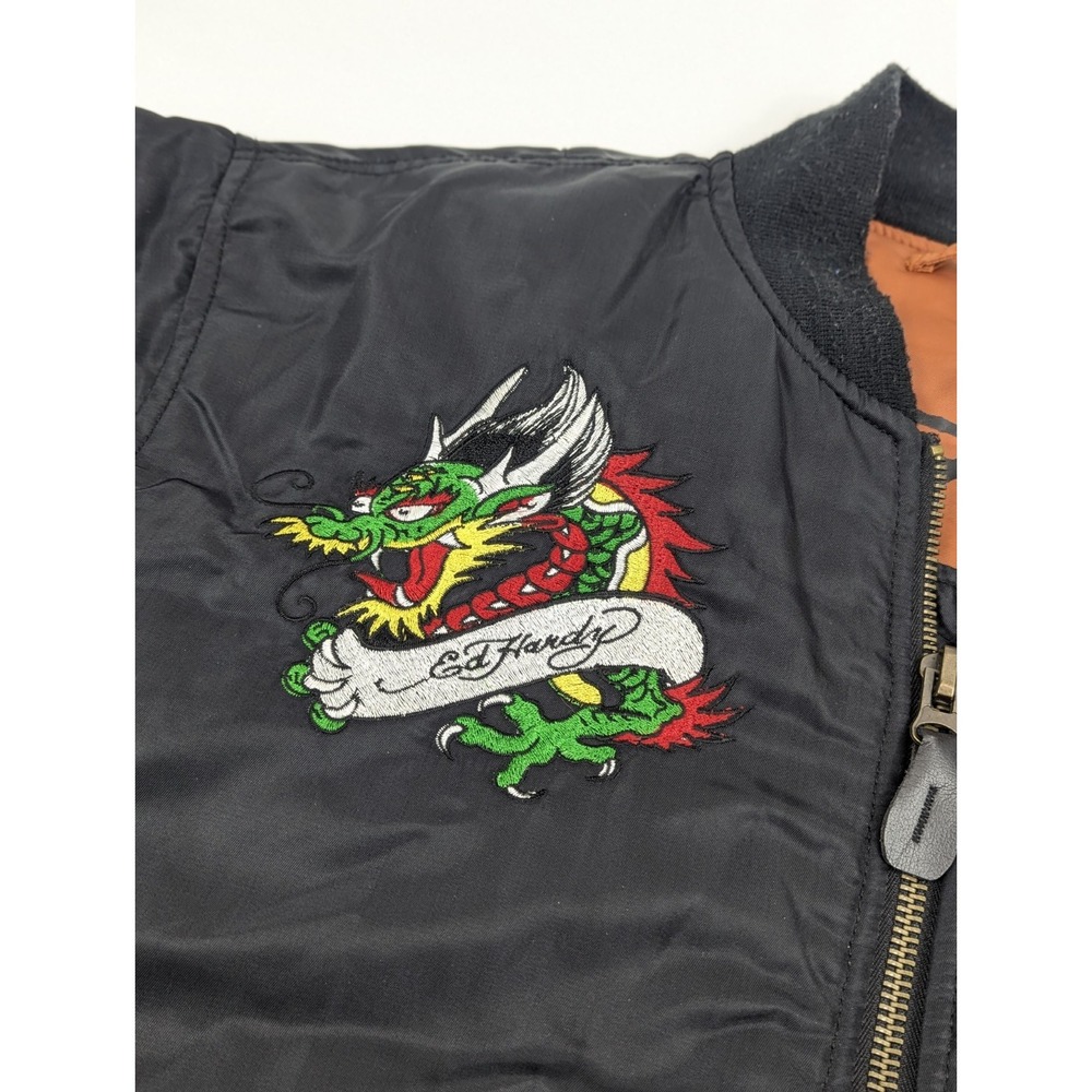 Ed Hardy Bomber Jacket Black Tattoo Patch Dragon Mens‎ Large - Picture 15 of 16
